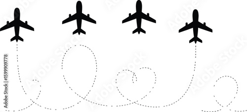 Airplane line path icon airplane flight route with line trace vector illustration plane route love
