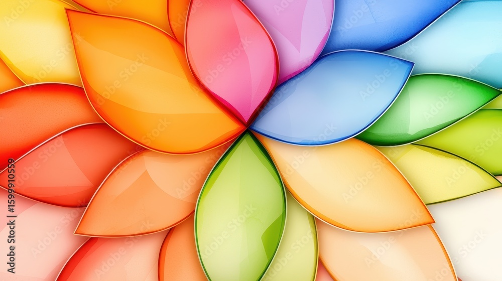 Fototapeta premium Rainbow Petals Circular Pattern Glossy Translucent Texture