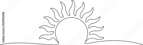 Stylized sun with radiating rays and horizon line abstract