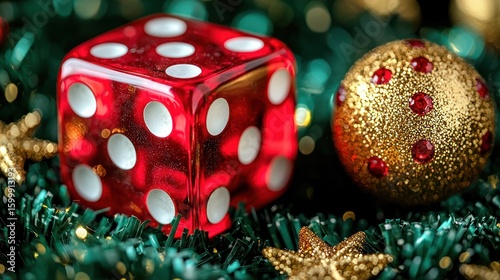 Red Dice and Gold Ornament Christmas Gamble