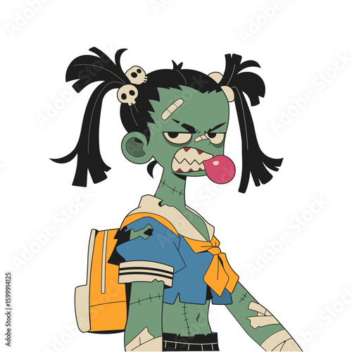 Zombie schoolgirl character - Halloween flat isolated cartoon