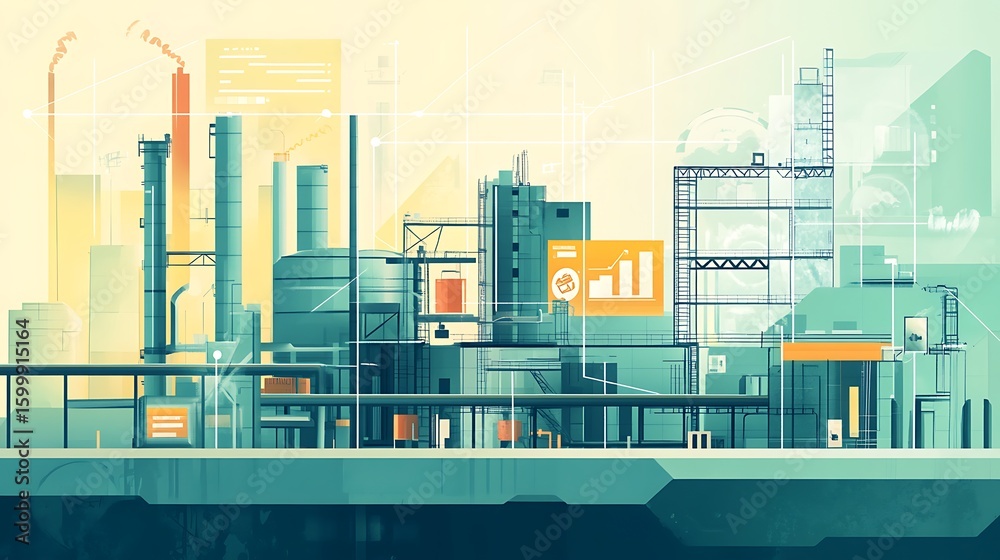 Obraz premium Industrial complex with digital overlay