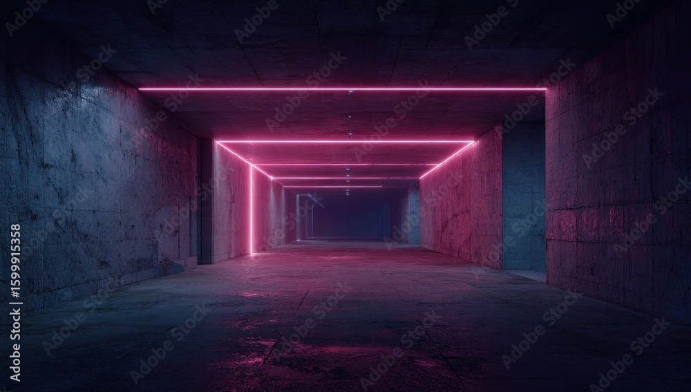 Obraz premium Neon-lit concrete tunnel (1)