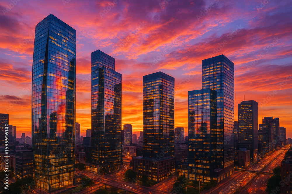 Obraz premium Houston, Texas skyline during sunset.