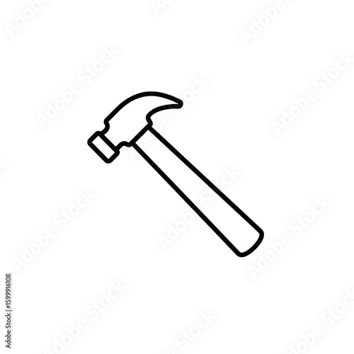 Hammer tool in simplistic line art design on white background  