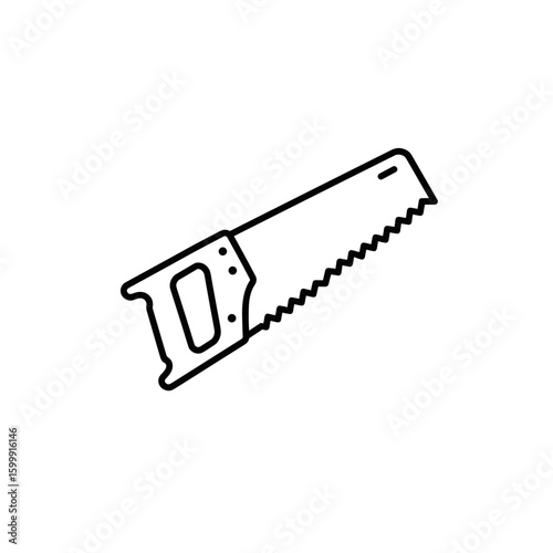 Hand saw tool in minimalistic line art style on white background  