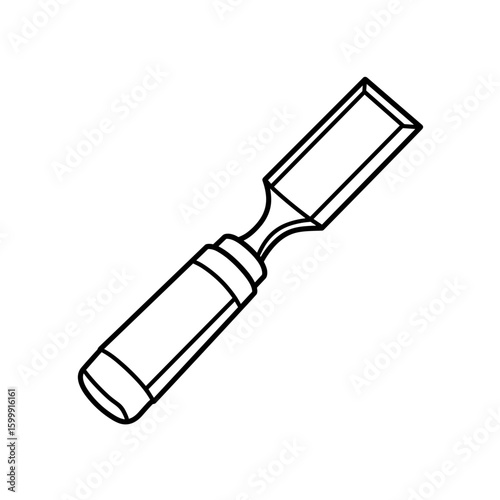Wood chisel with wooden handle in simple line art style  