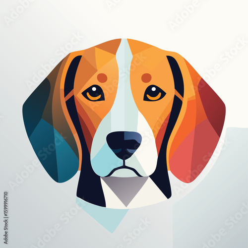 Beagle illustrated through prismatic light patterns and faceted symmetry in abstract style.