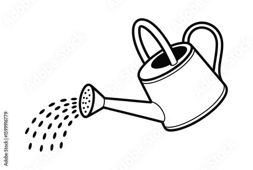 Watering Can Pouring Water - Black and White Garden Icon