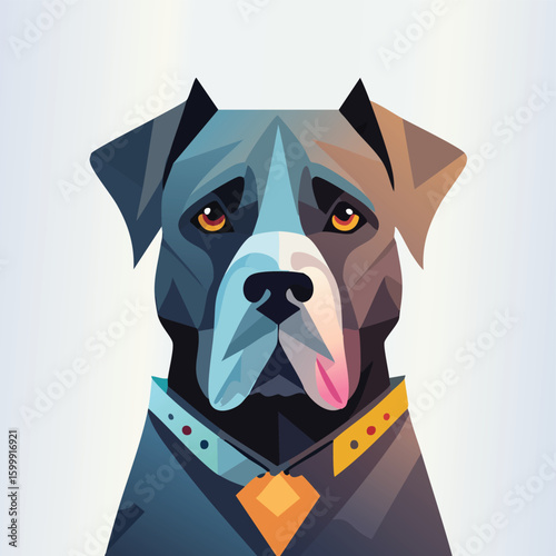 Cane Corso illustrated through prismatic light patterns and faceted symmetry in abstract style.