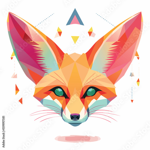 Fennec Fox illustrated through prismatic light patterns and faceted symmetry in abstract style.
