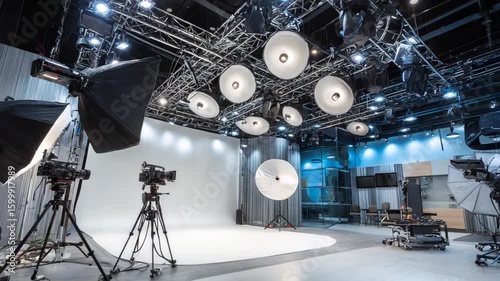 Professional Television Studio Setup: Cameras, Lighting, and Background for Film Production