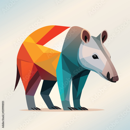 Tapir illustrated through prismatic light patterns and faceted symmetry in abstract style.