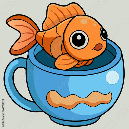 Clay Goldfish in Cup with Watercolor Texture