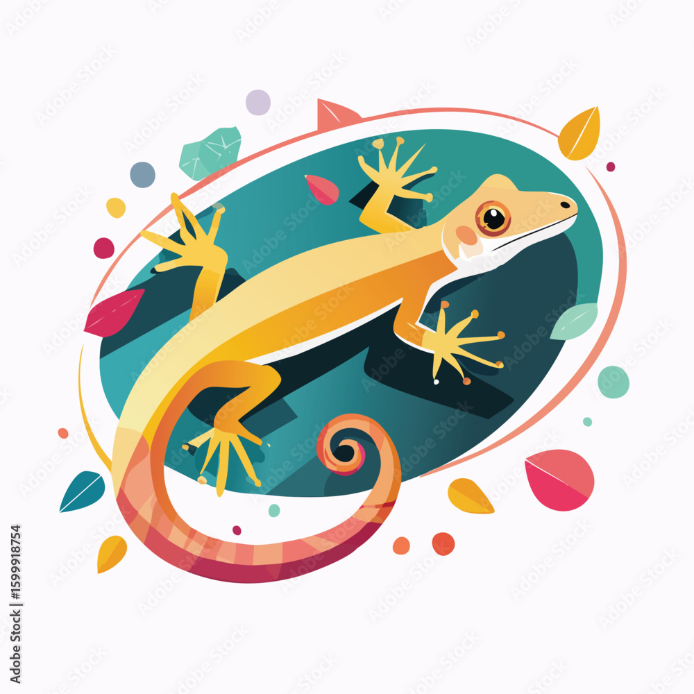 Fototapeta premium Crested Gecko illustrated through prismatic light patterns and faceted symmetry in abstract style.
