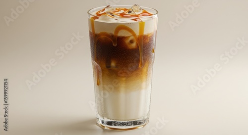 Iced Caramel Macchiato: Refreshing Coffee Drink with Cream and Caramel Drizzle
