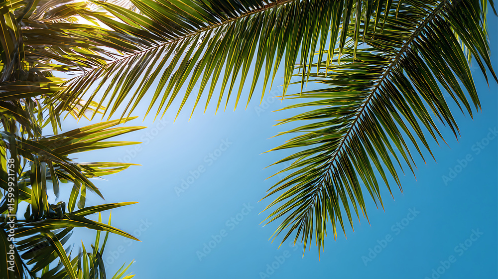 Fototapeta premium Palm Leaves Against Blue Sky 