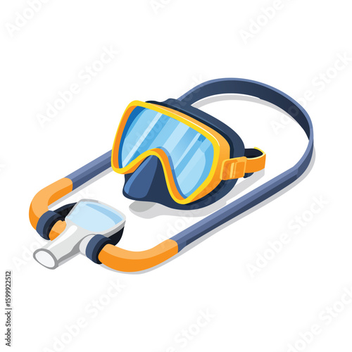 snorkeling technical isometric vector drawing with defined edges and modern simplicity.