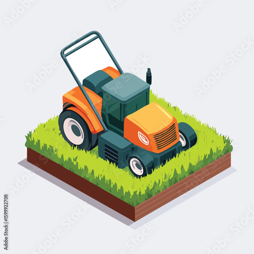 mowing technical isometric vector drawing with defined edges and modern simplicity.