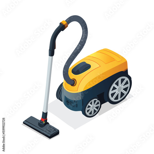 vacuuming technical isometric vector drawing with defined edges and modern simplicity.
