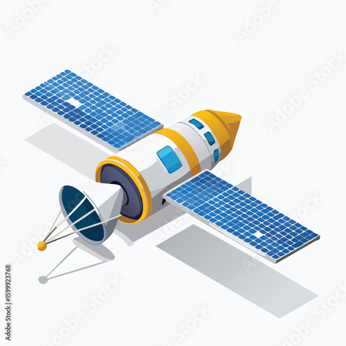 space probe technical isometric vector drawing with defined edges and modern simplicity.