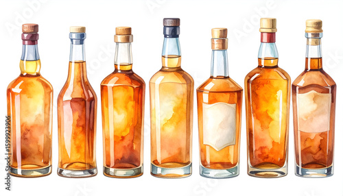 Whiskey Bottles Watercolor Collection.