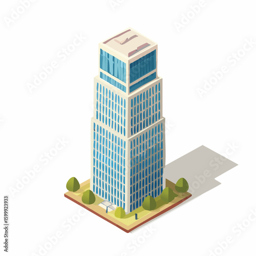 skyscraper technical isometric vector drawing with defined edges and modern simplicity.