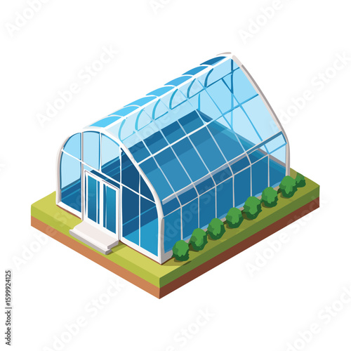 greenhouse technical isometric vector drawing with defined edges and modern simplicity.