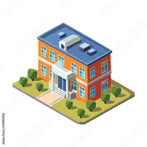 dormitory technical isometric vector drawing with defined edges and modern simplicity.