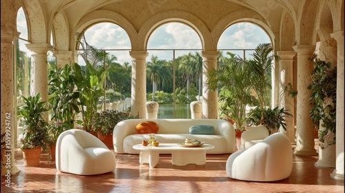 Indoor patio with cream furniture