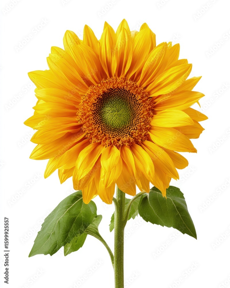 Obraz premium Single Vibrant Sunflower Against White Background