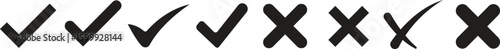 Check tick mark icon set.tick sign accept select confirm correct agree animated. successful symbol, tick mark.Check marks indicate approval. X marks indicate rejection. Simple symbols for yes and no.