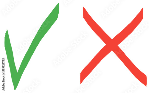 Simple Yes and No, Green Checkmark And Red Cross Transparent Background 