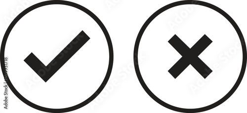 Check tick mark icon set.tick sign accept select confirm correct agree animated. successful symbol, tick mark.Check marks indicate approval. X marks indicate rejection. Simple symbols for yes and no.