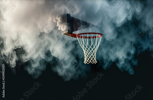 A striking image of a basketball hoop with its net and backboard set against a clear blue sky, ready for a game of sport and fun