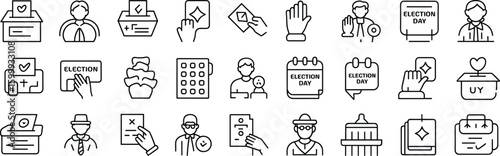 Election and voting icon set – ballot boxes, candidates, political campaigns, election day, voting cards, democracy and civic participation