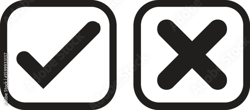 Check tick mark icon set.tick sign accept select confirm correct agree animated. successful symbol, tick mark.Check marks indicate approval. X marks indicate rejection. Simple symbols for yes and no.