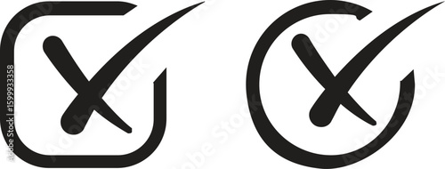Check tick mark icon set.tick sign accept select confirm correct agree animated. successful symbol, tick mark.Check marks indicate approval. X marks indicate rejection. Simple symbols for yes and no.