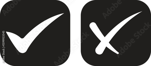 Check tick mark icon set.tick sign accept select confirm correct agree animated. successful symbol, tick mark.Check marks indicate approval. X marks indicate rejection. Simple symbols for yes and no.