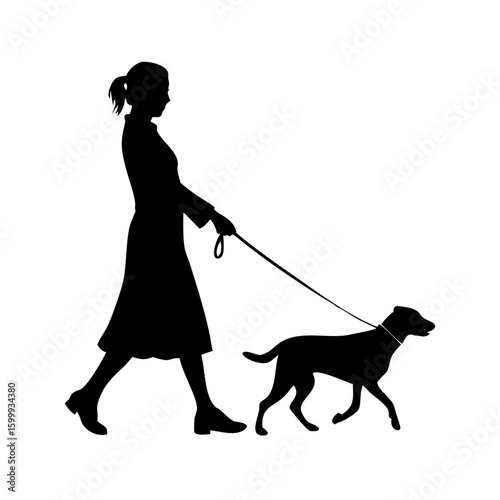 Woman Walking Dog Silhouette Vector for Pet Lover Designs