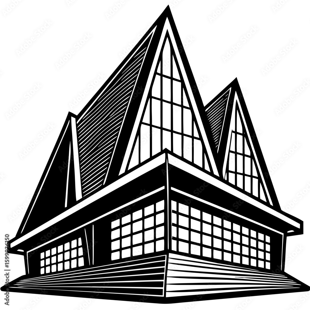 Fototapeta premium Elegant Black and White Modern Glass Building Illustration