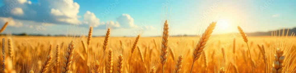 Golden wheat swaying gently in the summer breeze, ripe for harvest Sun-drenched fields stretch to the horizon, a picturesque scene of agricultural abundance , sunlight, botany, background Golden wheat swaying gently in the summer breeze, ripe for harvest Sun-drenched fields stretch to the horizon, a picturesque scene of agricultural abundance , sunlight, botany, background