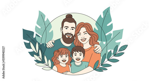 A heartwarming illustration celebrating the joyous bond of a loving family enjoying a beautiful outdoor moment together