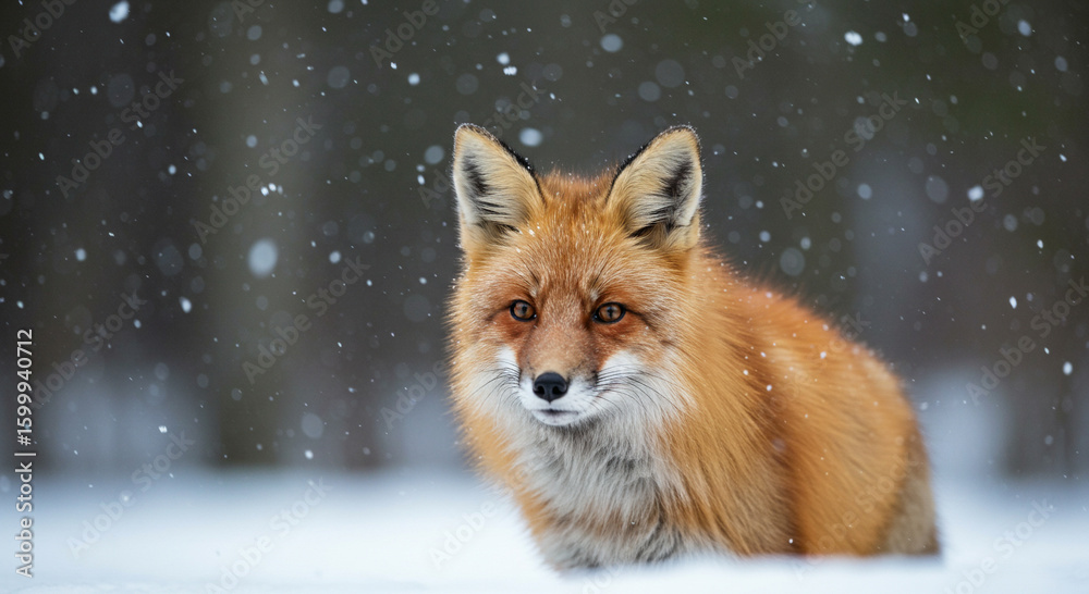 Obraz premium Curious Red Fox in Snowy Winter Forest - Soft Close-up Portrait