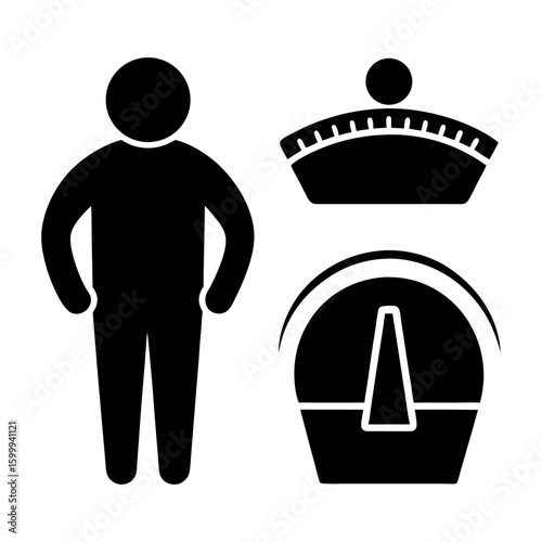BMI & Body Metrics Icons – Scale, Fit Body on White Background.