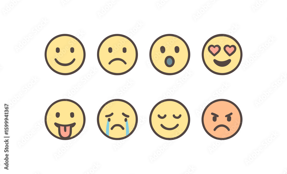 Fototapeta premium Set of cute round facial expressions with various emotions