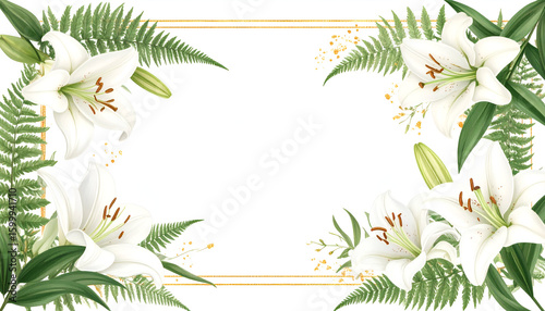 White Lilies  Ferns Frame.