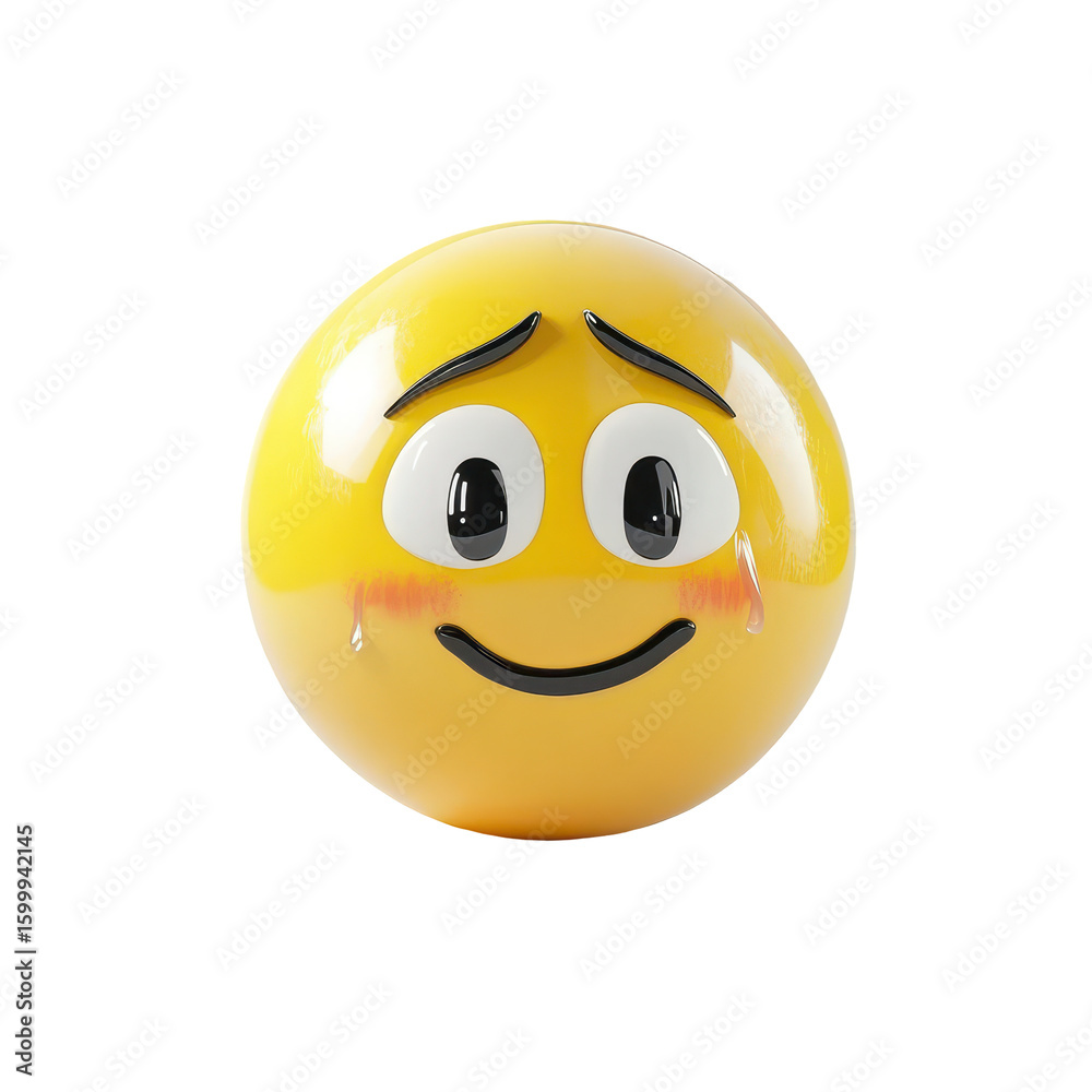 Fototapeta premium A round, yellow emoticon with a sad expression and teardrops.