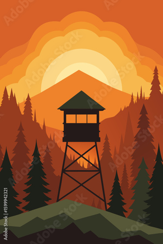 Firewatch Tower Forest Sunset Scene