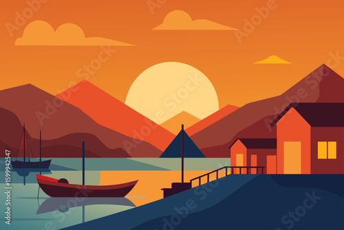 Golden Hour at Peaceful Fishing Village